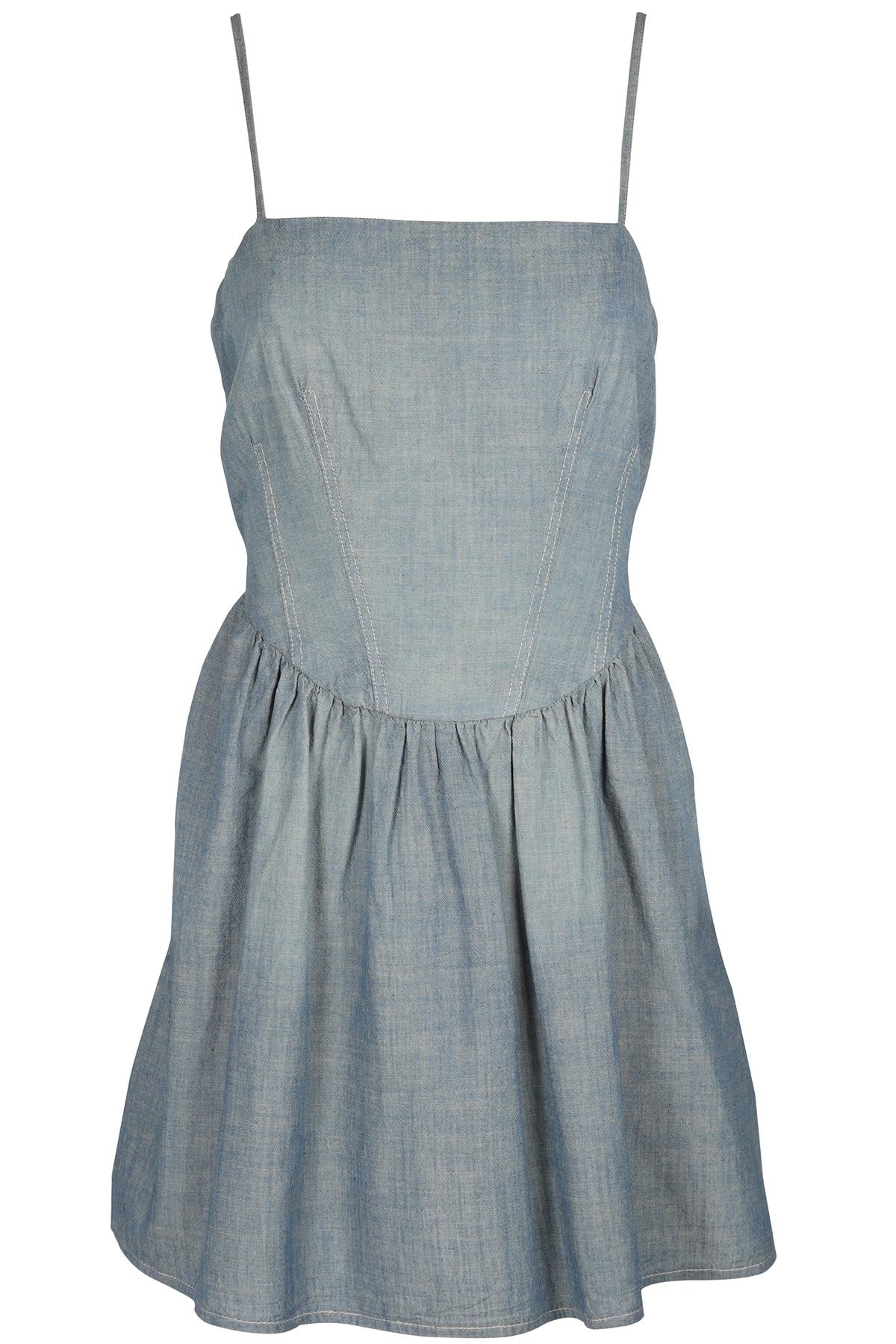 RE/DONE + PAMELA ANDERSON BLUE CHAMBRAY MINI DRESS SMALL