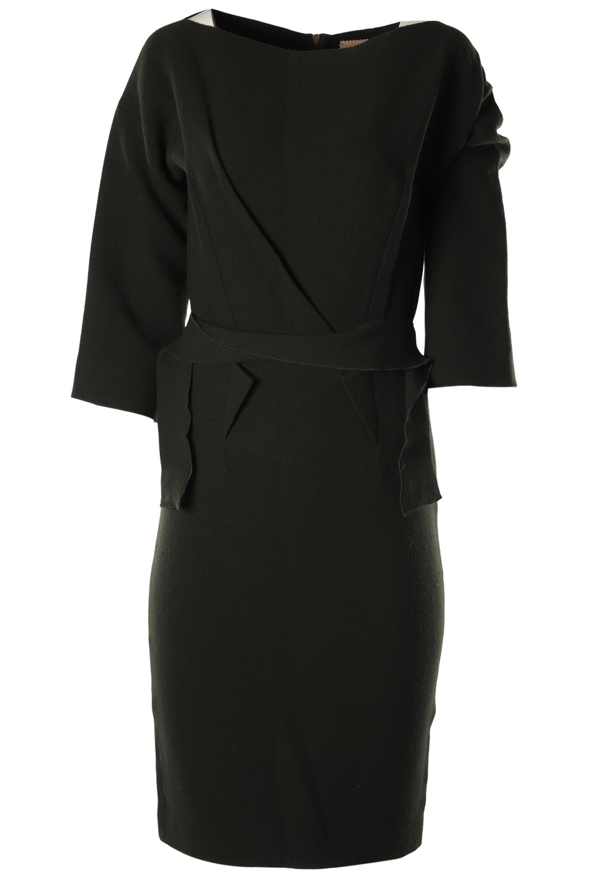 ROLAND MOURET GREEN WOOL MIDI DRESS UK 10
