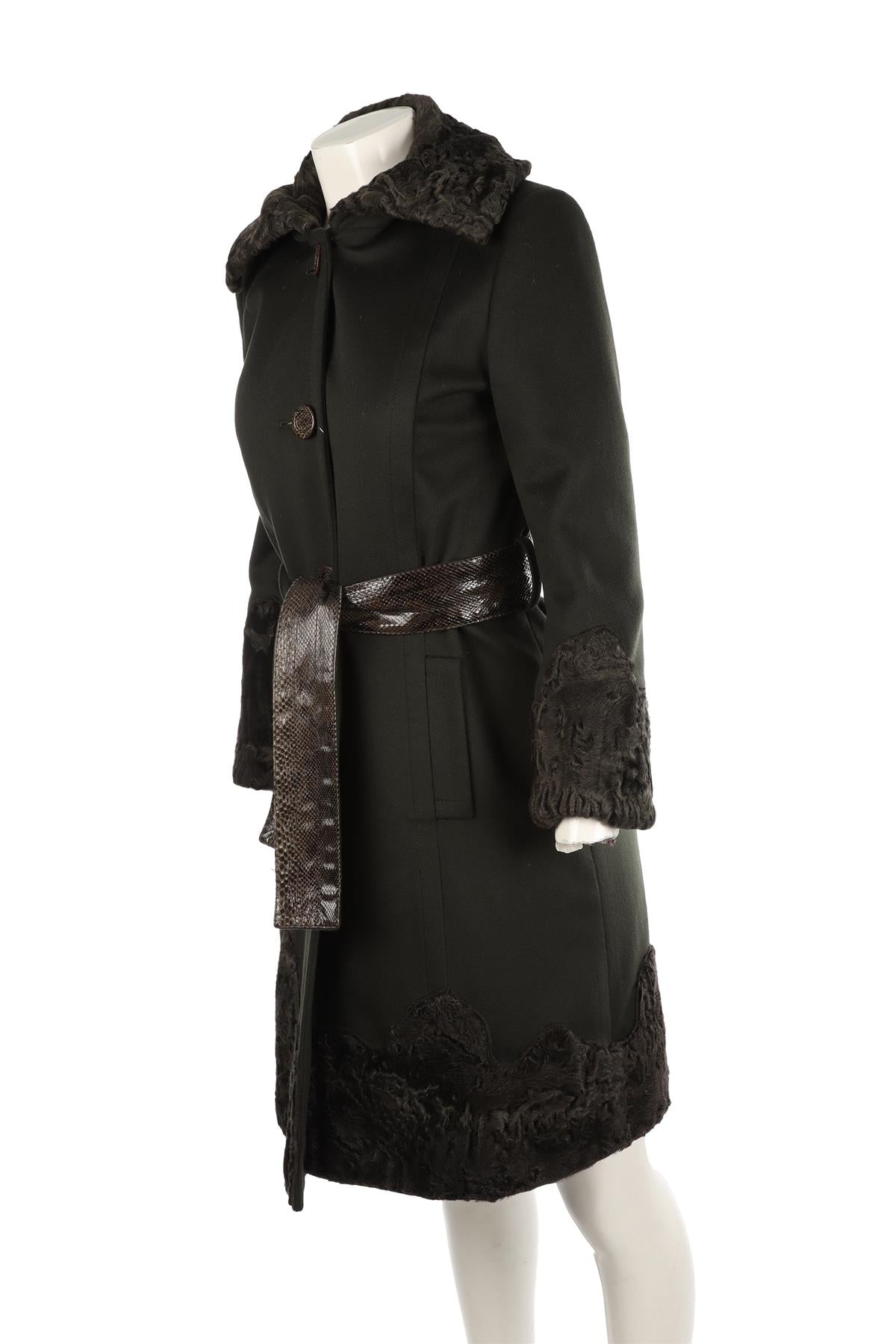 FONTANA COUTURE GREEN VINTAGE PERSIAN LAMB AND WOOL COAT IT 40 UK 8