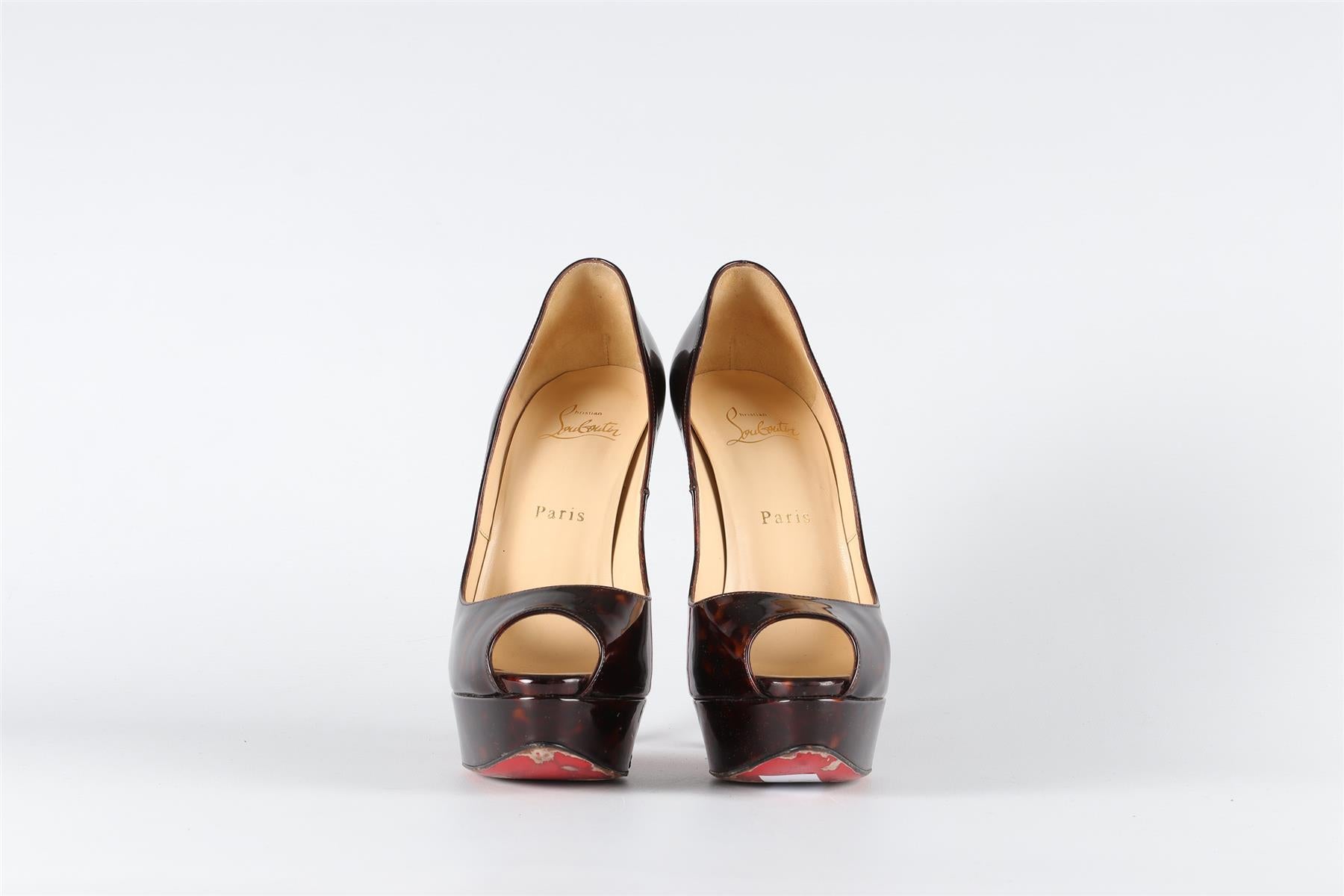 CHRISTIAN LOUBOUTIN BROWN PATENT LEATHER PLATFORM PUMPS EU 38.5 UK 5.5 US 8.5