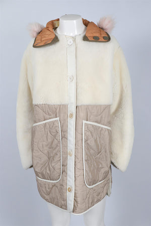 MARFA STANCE WHITE SHEARLING AND SHELL COAT SMALL