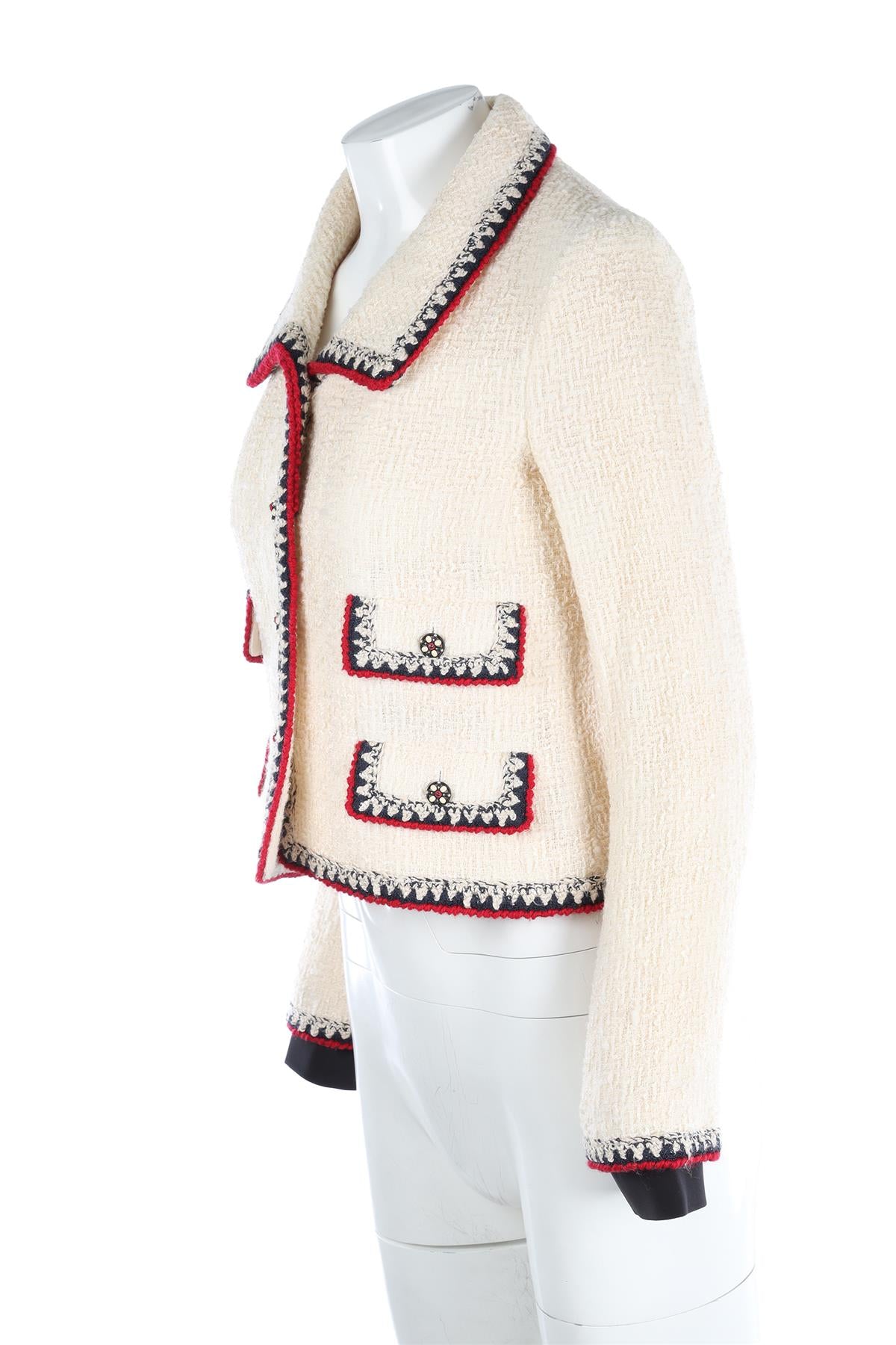 CHANEL CREAM 2006 TWEED JACKET FR 36 UK 8