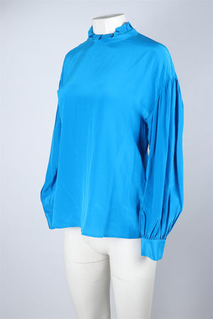 L.K. BENNETT BLUE SILK SHIRT UK 10