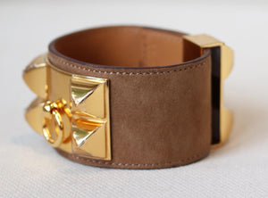 HERMÈS COLLIER DE CHIEN SUEDE BRACELET WITH GHW