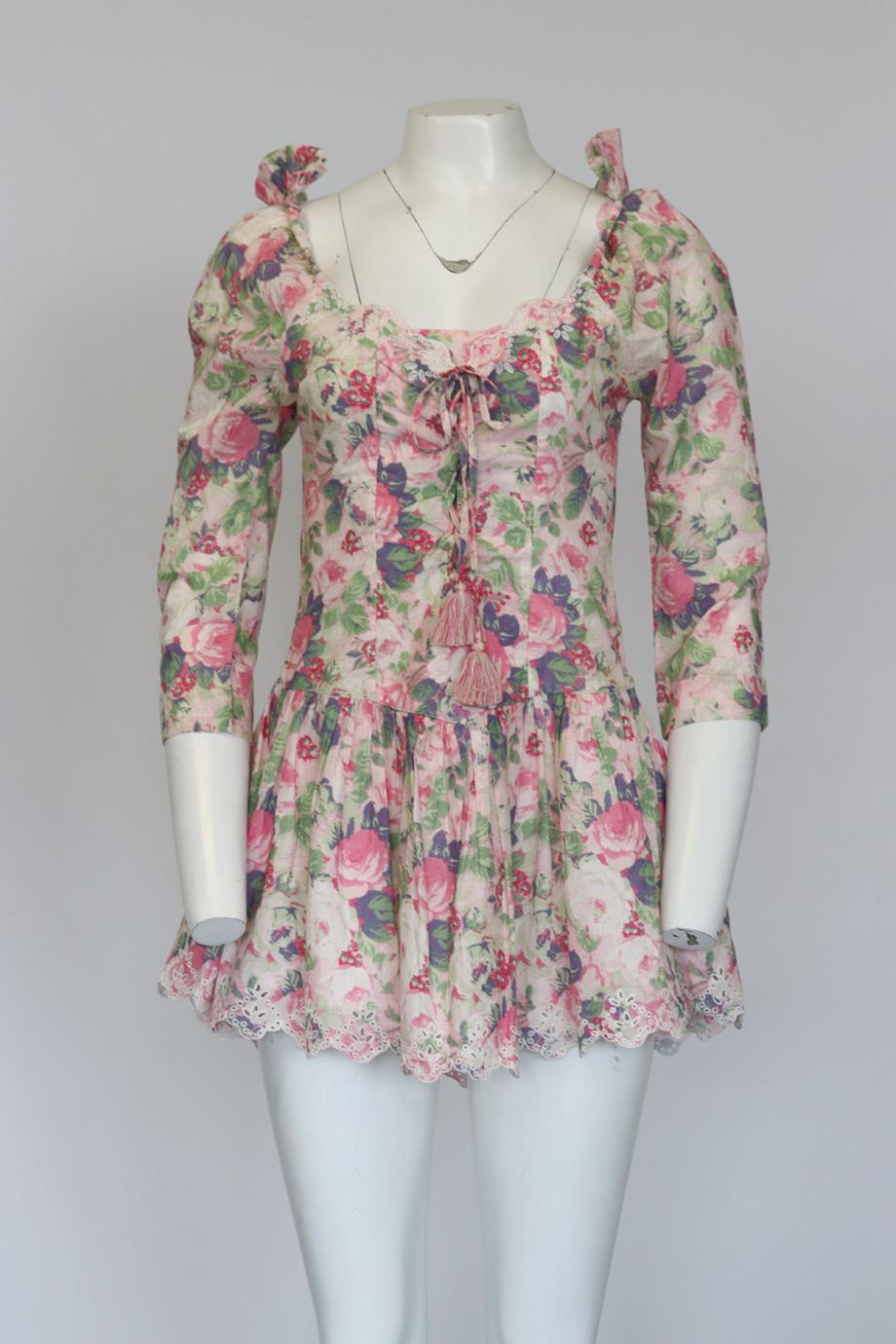 LOVESHACKFANCY FLORAL PRINT COTTON MINI DRESS US 4 UK 8