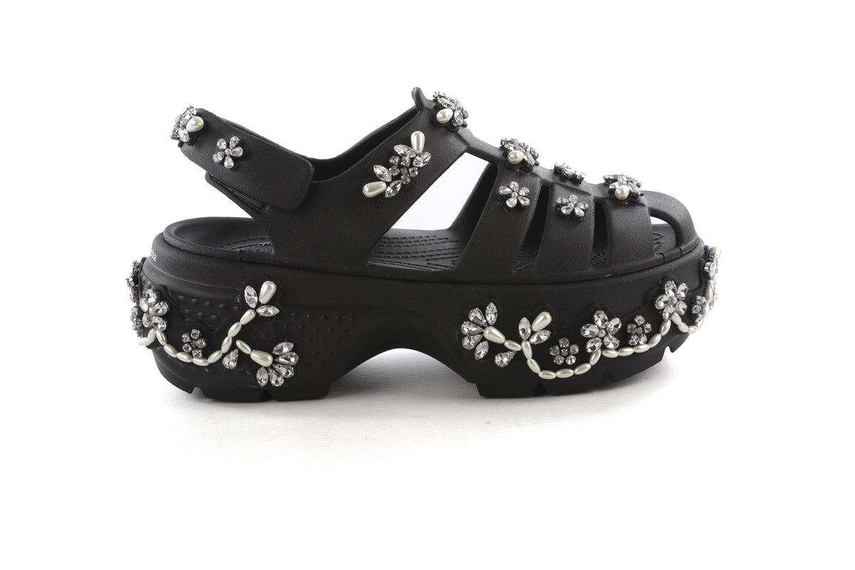 Simone Rocha + Crocs Black Stomp Rubber Platform Sandals UK 3-4