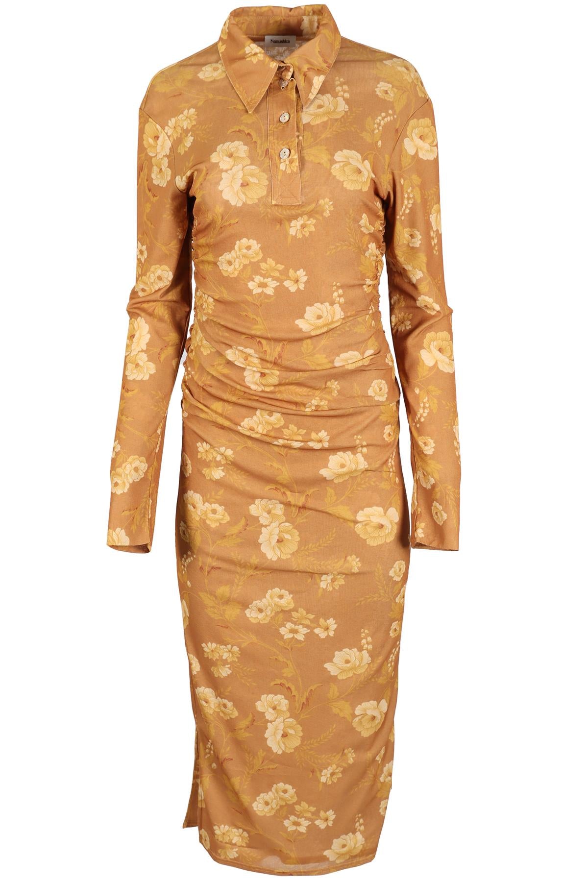 NANUSHKA YELLOW FLORAL PRINT JERSEY MIDI DRESS LARGE