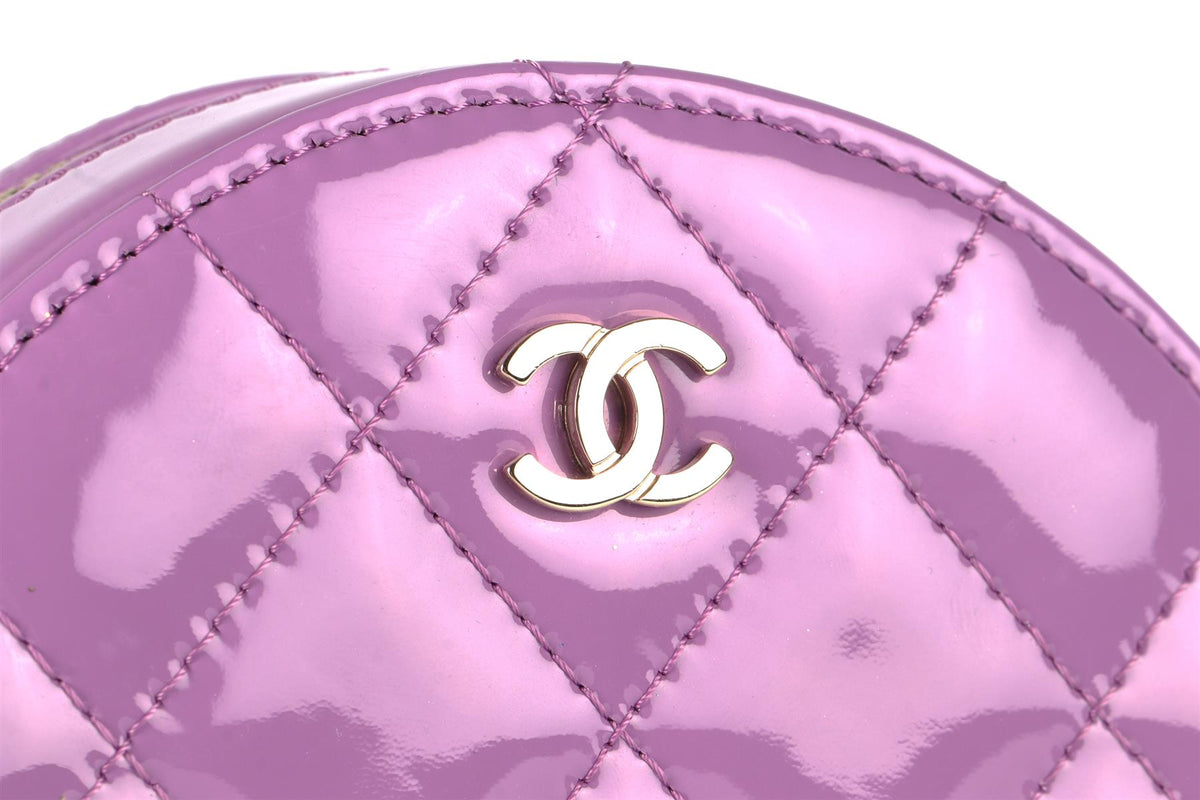 CHANEL PURPLE 2019 ROUND QUILTED PATENT LEATHER SHOULDER BAG