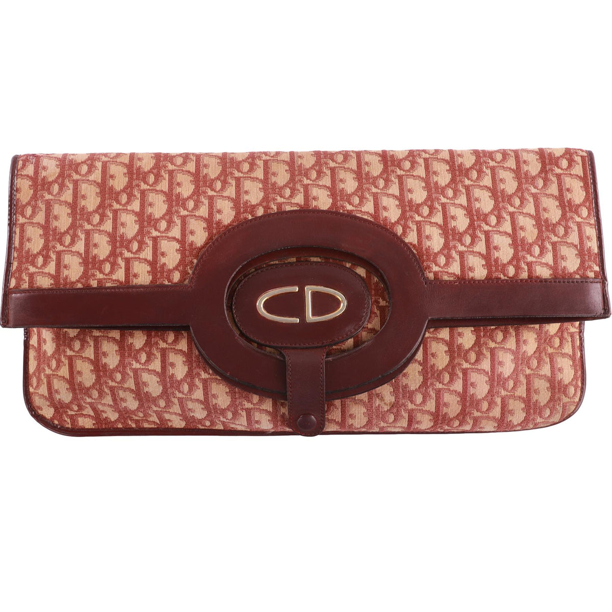 CHRISTIAN DIOR BURGUNDY VINTAGE DIORISSIMO CANVAS CLUTCH