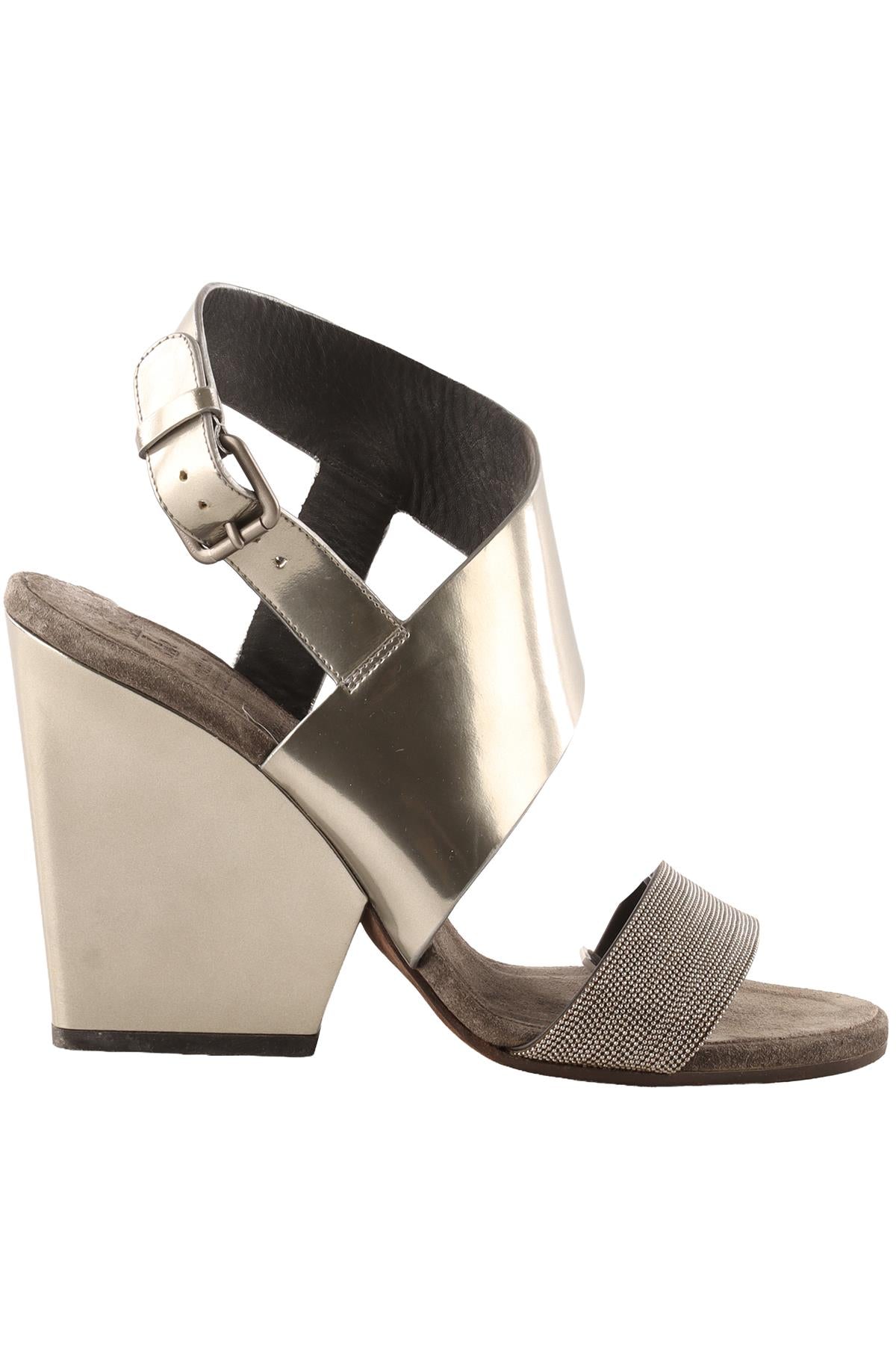 BRUNELLO CUCINELLI SILVER LEATHER WEDGE SANDALS EU 38 UK 5 US 8