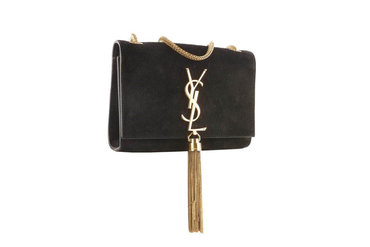 SAINT LAURENT BLACK KATE SMALL TASSEL SUEDE SHOULDER BAG