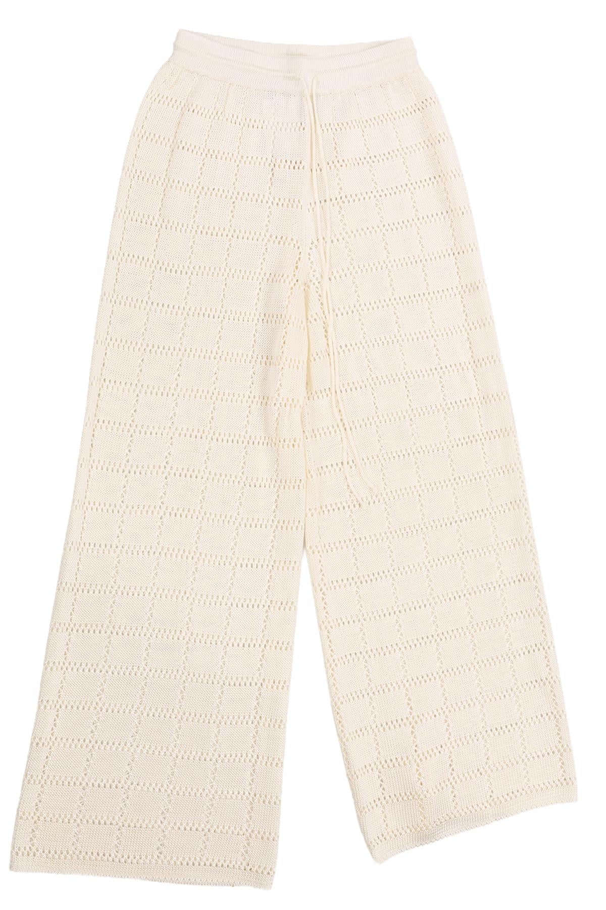 CALLE DEL MAR CREAM KNIT WIDE LEG PANTS SMALL