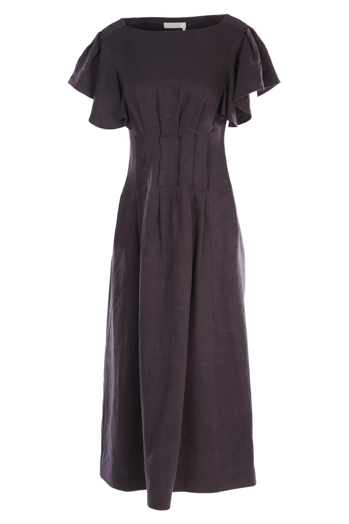 CHLOÉ NAVY LINEN MAXI DRESS FR 36 UK 8