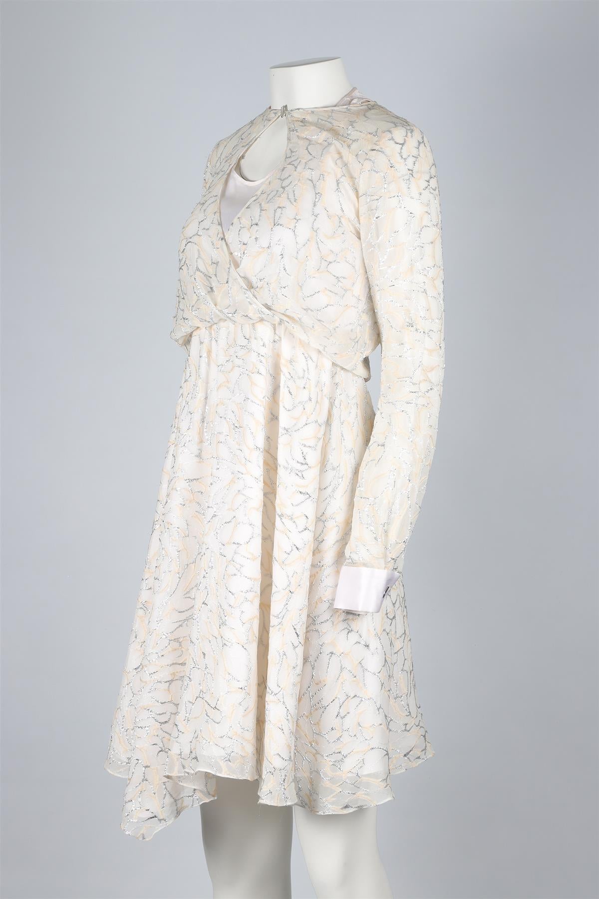 PRABAL GURUNG WHITE SILK MIDI DRESS US 0 UK 4