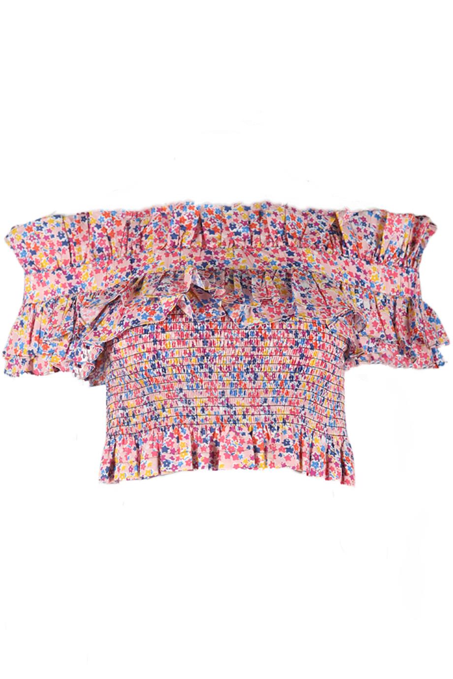 PHILOSOPHY DI LORENZO SERAFINI OFF THE SHOULDER FLORAL PRINT COTTON TOP UK 8