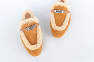 HERMÈS TAN OZ SHEARLING AND SUEDE MULES EU 38 UK 5 US 8