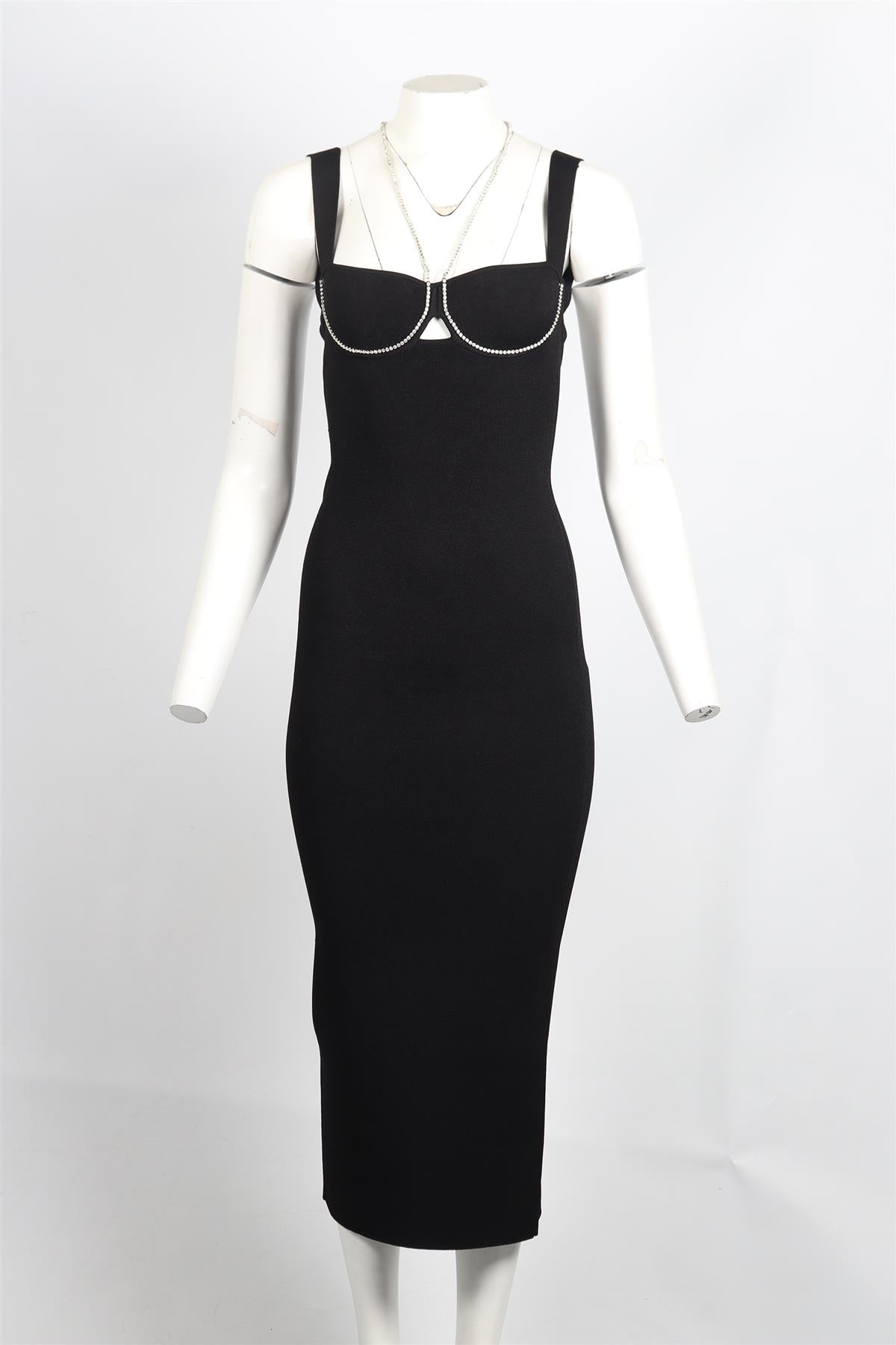 GALVAN LONDON CRYSTAL AND KNIT MIDI DRESS XSMALL