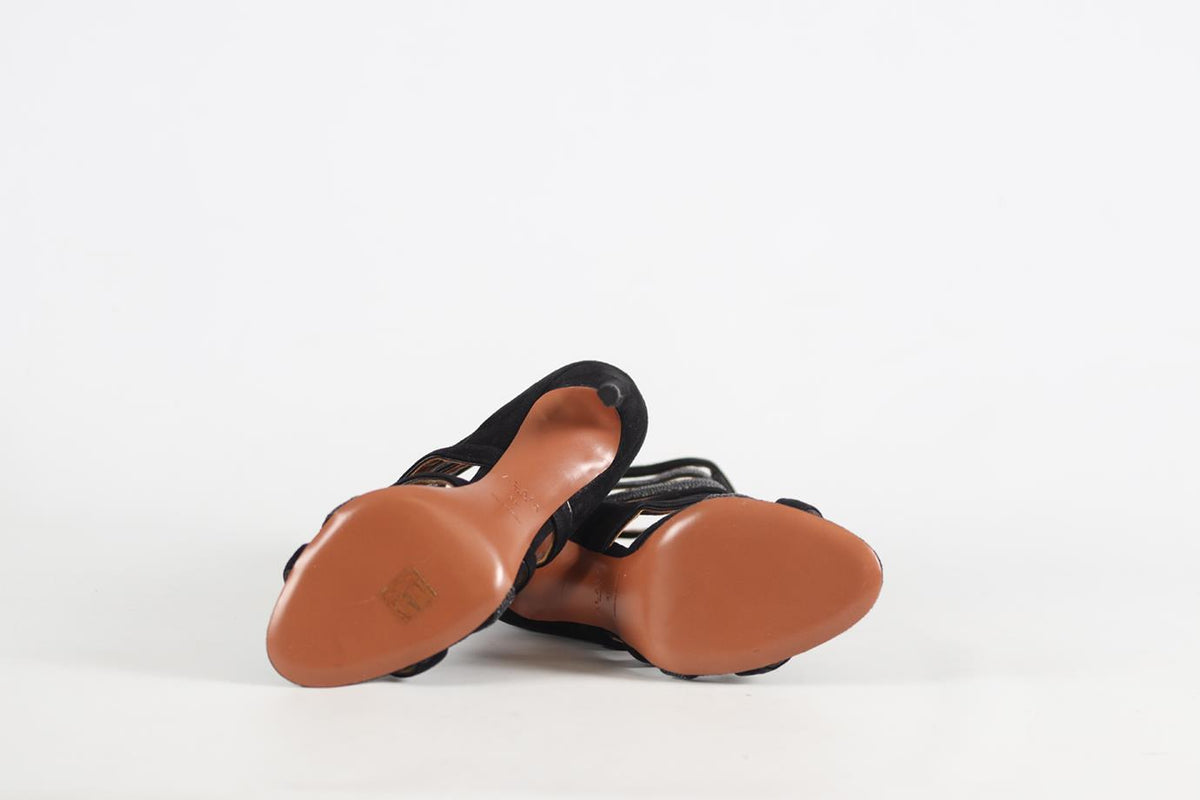 AZZEDINE ALAÏA SHAGREEN AND SUEDE SANDALS EU 37 UK 4 US 7
