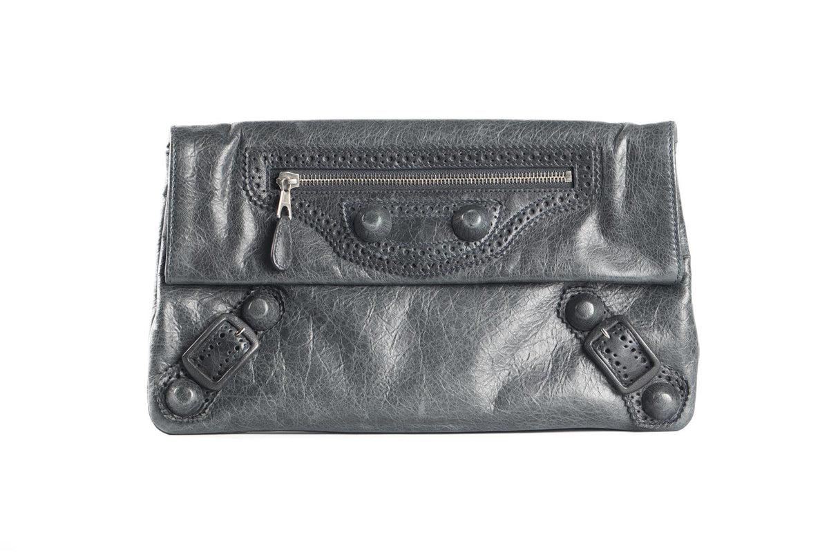 BALENCIAGA GREY GIANT 21 ENVELOPE LEATHER CLUTCH