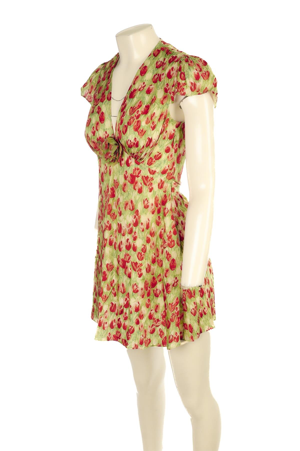 DOEN GREEN SILK MINI DRESS XSMALL
