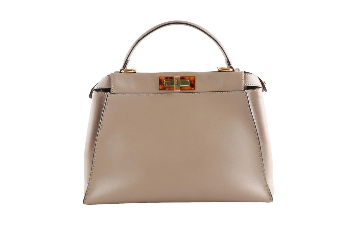 FENDI TAUPE PEEKABOO MEDIUM LEATHER TOTE BAG
