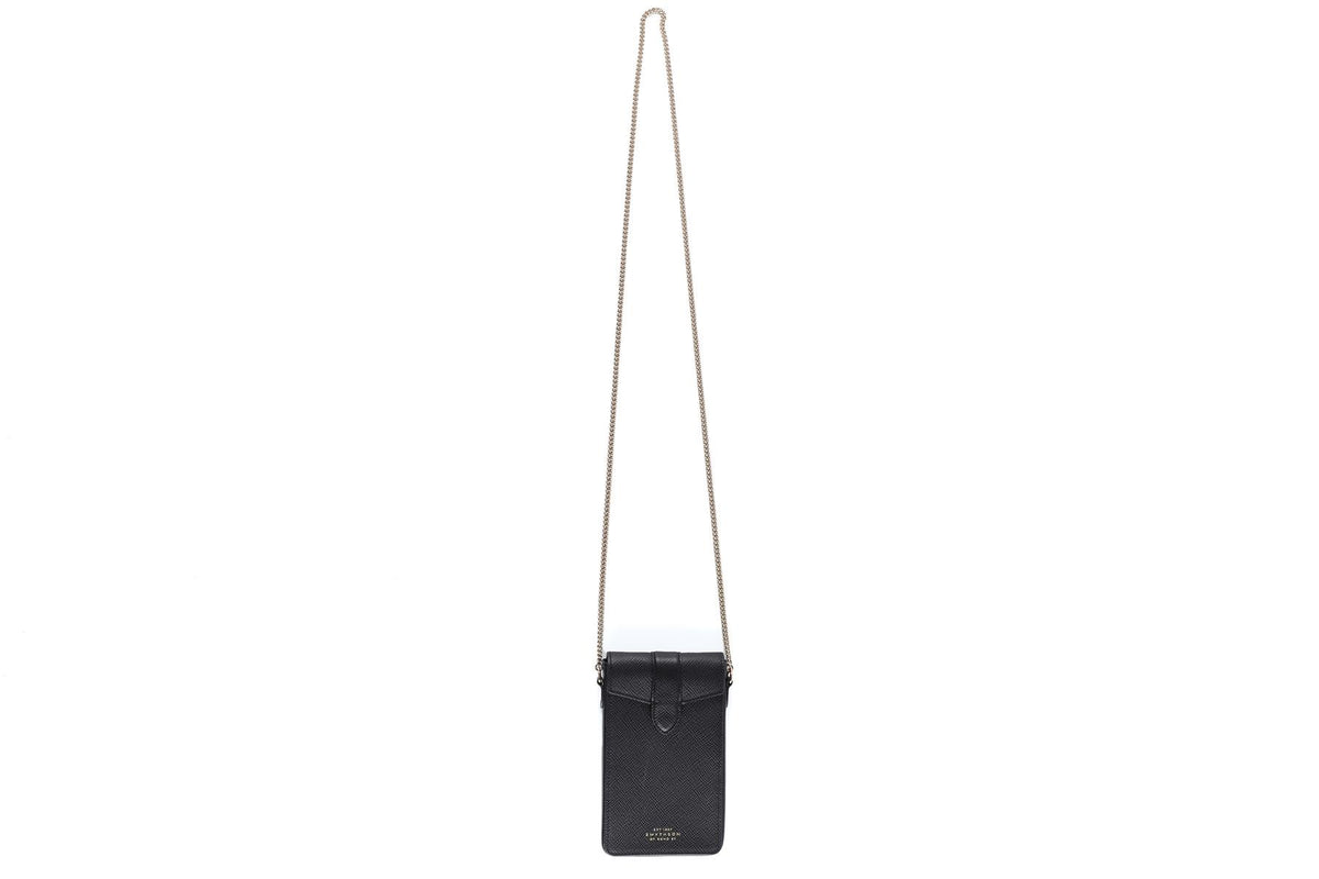 Smythson of Bond Street Black Panama Leather Phone Case