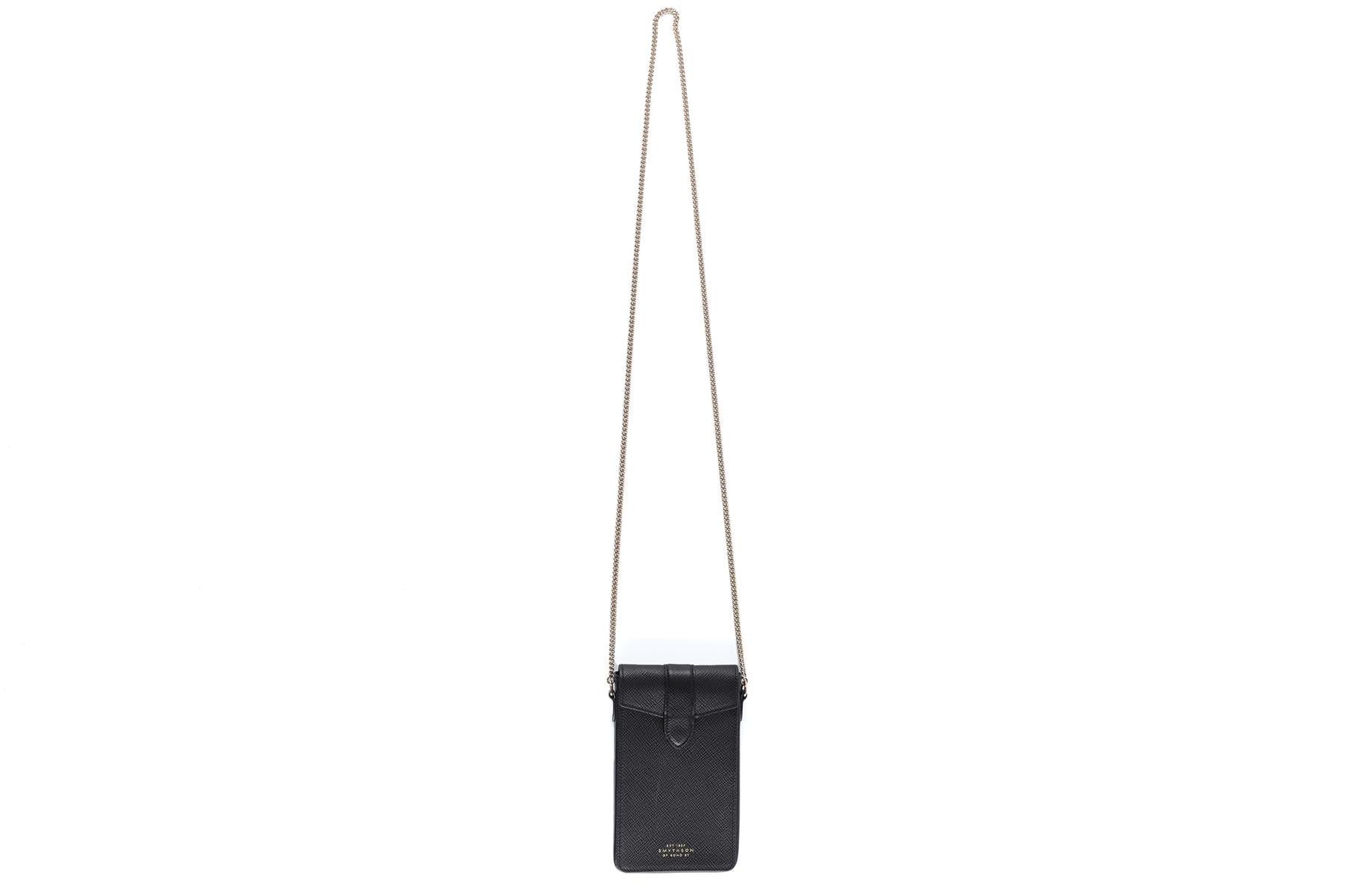 Smythson of Bond Street Black Panama Leather Phone Case