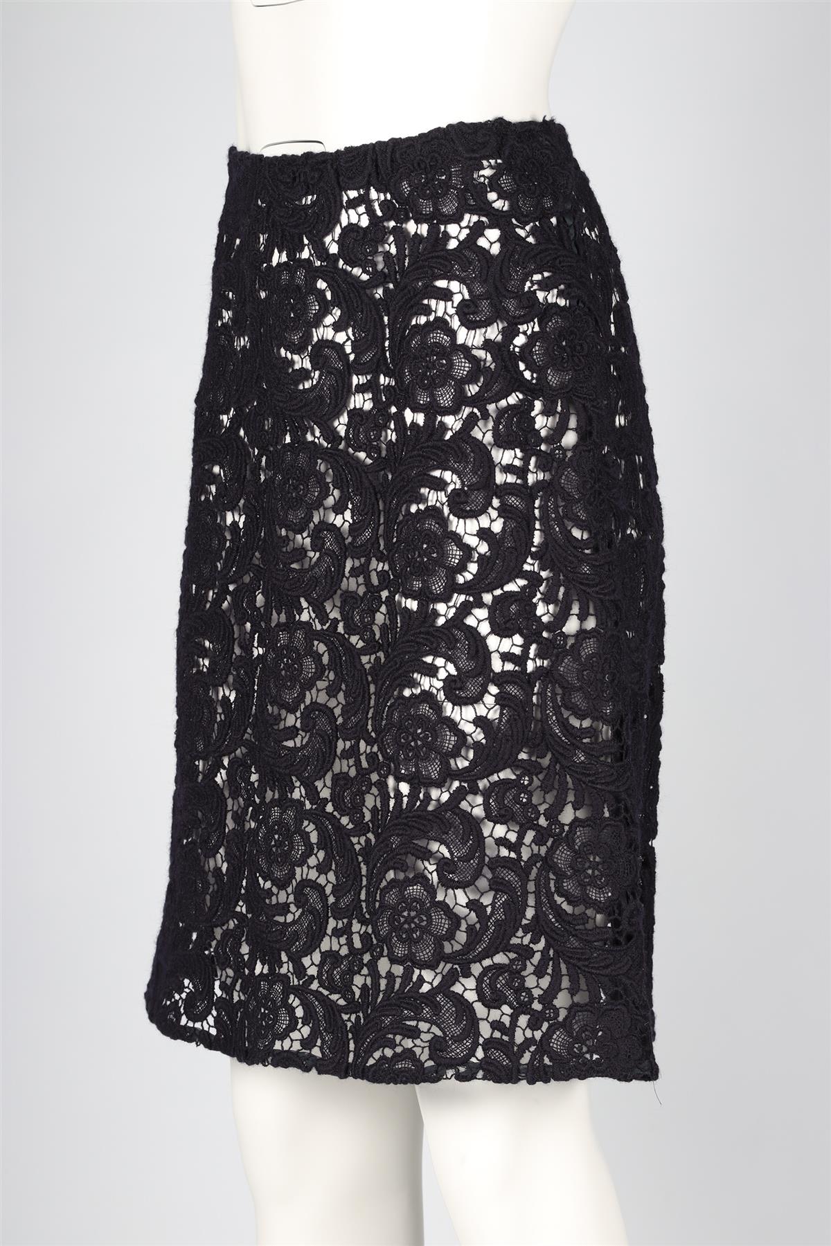 PRADA NAVY LACE MIDI SKIRT IT 40 UK 8