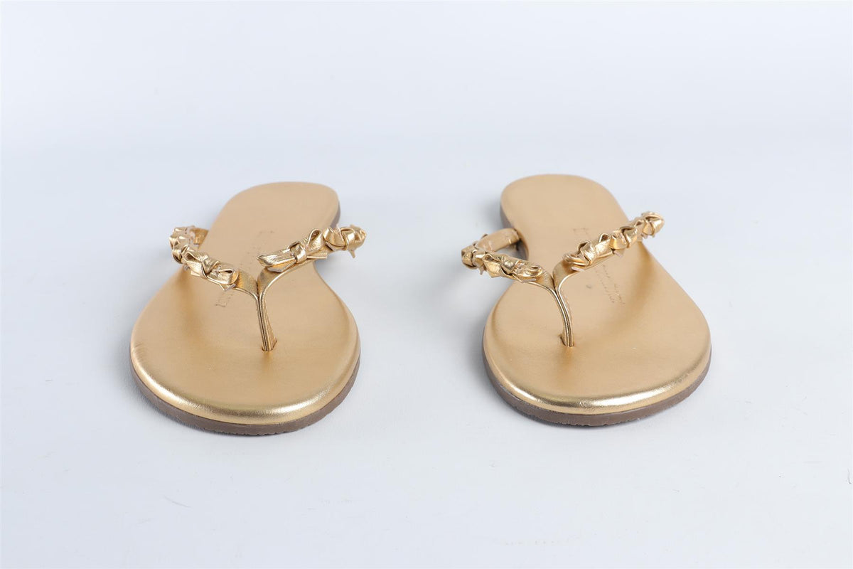 LOVESHACKFANCY + TKEES GOLD LEATHER FLIP FLOPS EU 36 UK 3 US 5