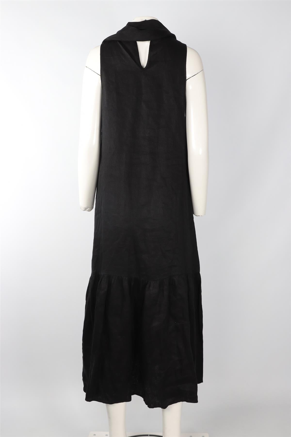 ASCENO BLACK LINEN MAXI DRESS SMALL