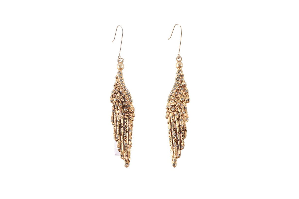EMILIO PUCCI METALLIC WING GOLD TONE DROP EARRINGS