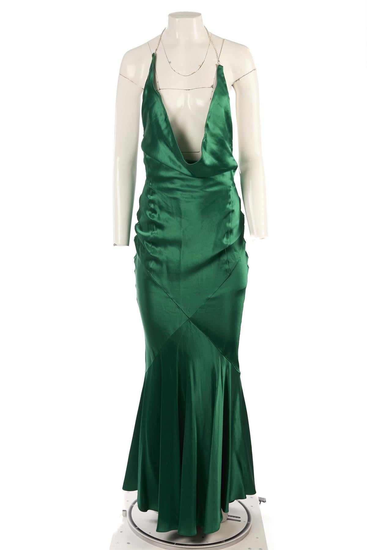 RETROFETE GREEN SILK MAXI DRESS XSMALL