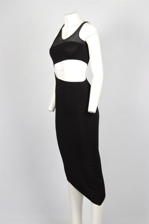 MUGLER BLACK KNIT MIDI DRESS SMALL