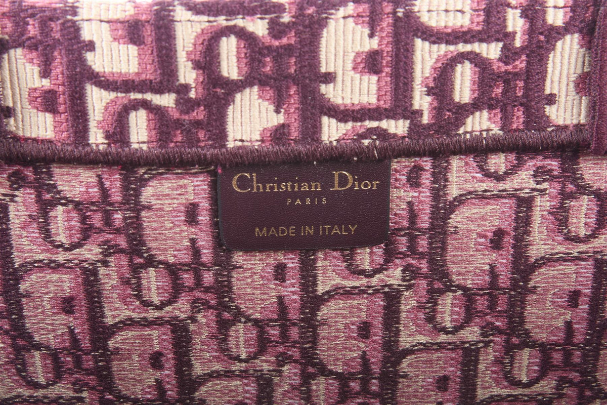 CHRISTIAN DIOR BURGUNDY BOOK LARGE OBLIQUE CANVAS TOTE BAG