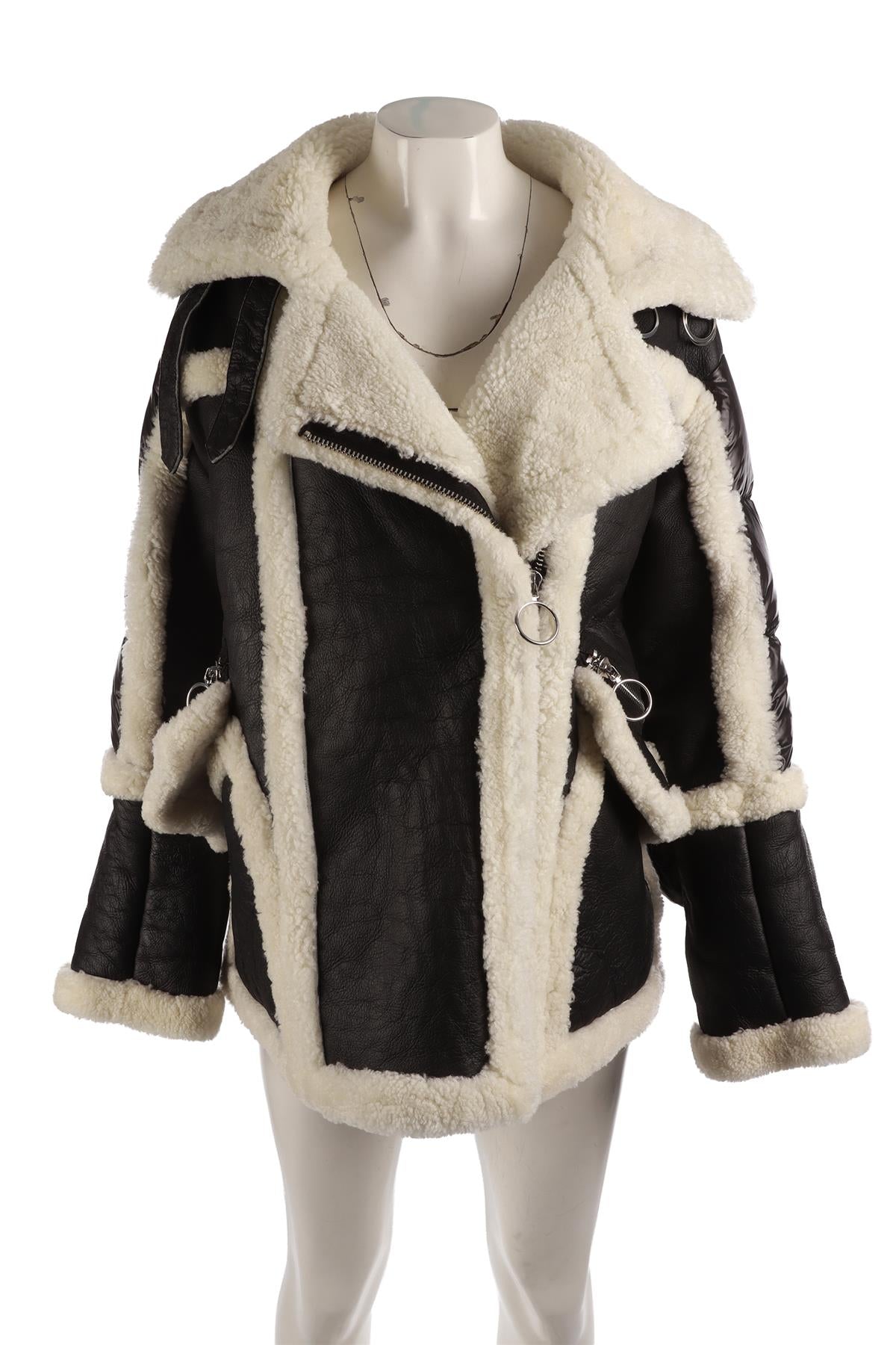 NICOLE BENISTI BLACK SHEARLING AND LEATHER JACKET XSMALL