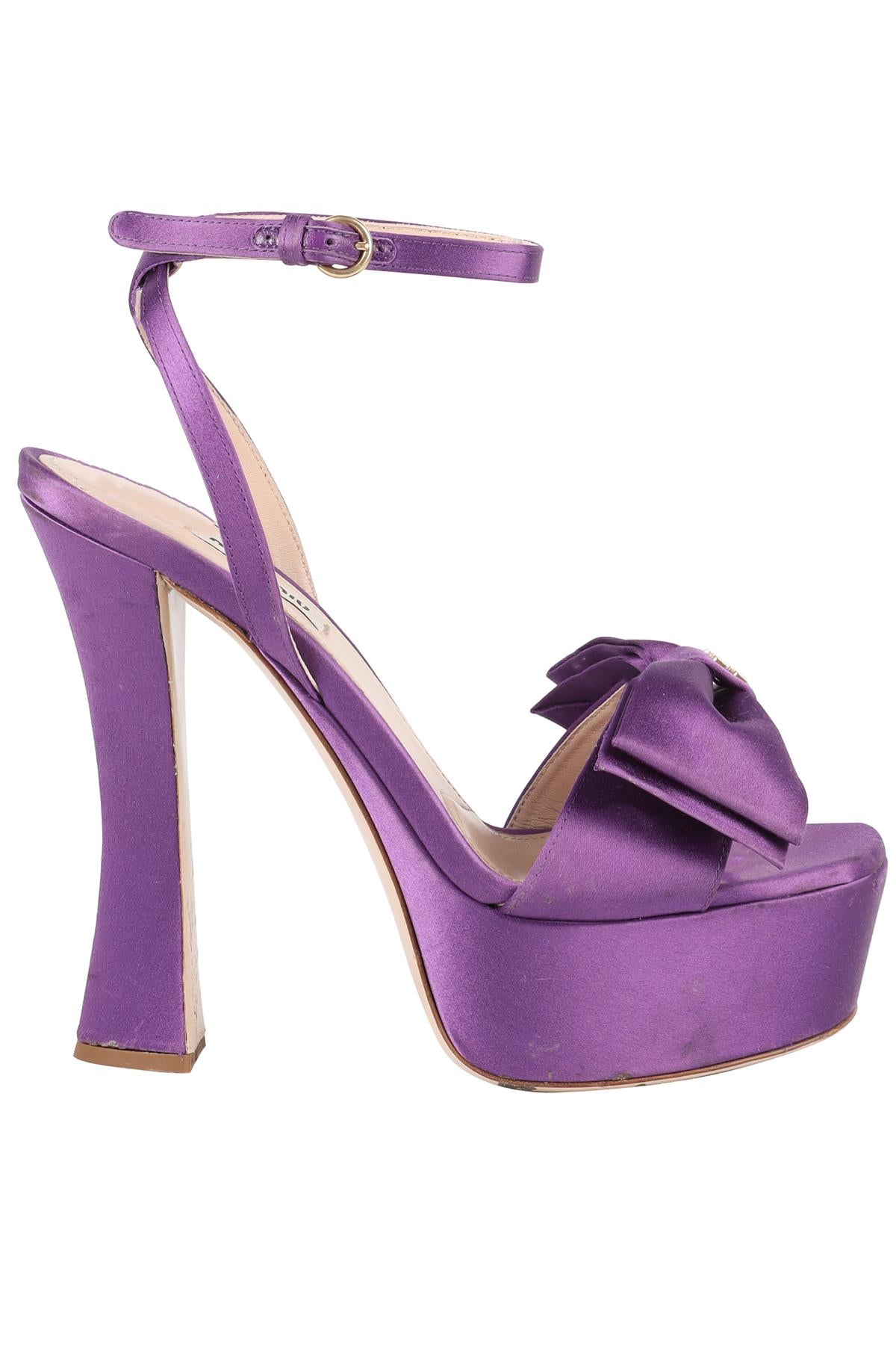 MIU MIU PURPLE SATIN PLAFORM SANDALS EU 38.5 UK 5.5 US 8.5