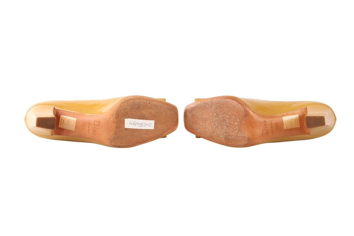 CHRISTIAN DIOR YELLOW PATENT LEATHER PUMPS EU 36.5 UK 3.5 US 6.5
