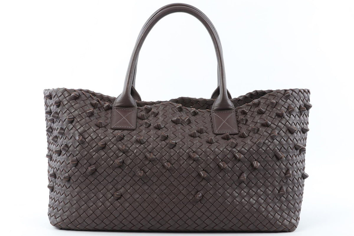 BOTTEGA VENETA BROWN CABAT MEDIUM INTRECCIATO LEATHER TOTE BAG