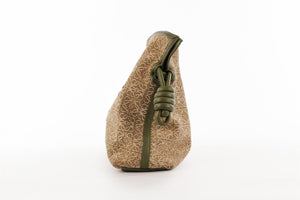 LOEWE GREEN FLAMENCO ANAGRAM FABRIC CLUTCH