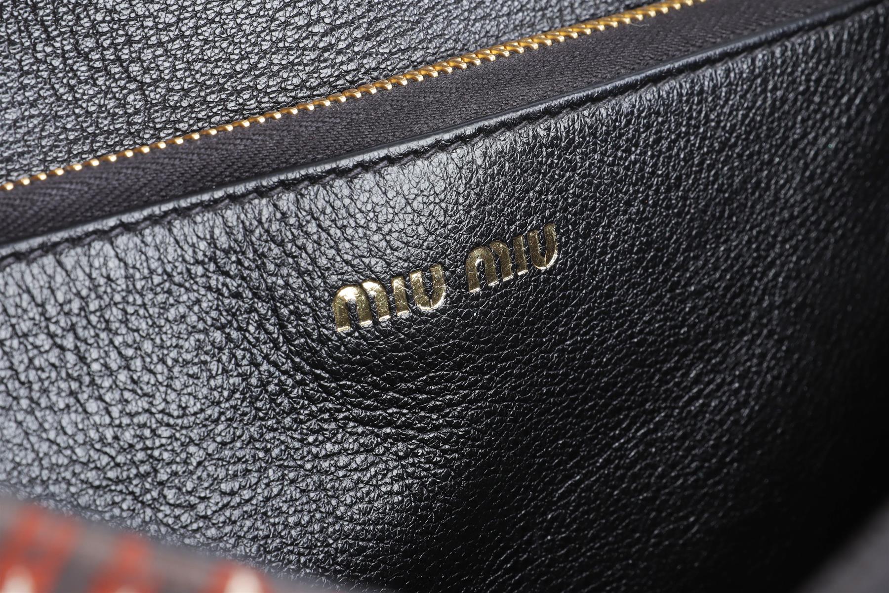 MIU MIU BLACK MADRAS JACQUARD TOTE BAG