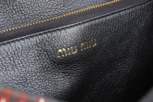MIU MIU BLACK MADRAS JACQUARD TOTE BAG