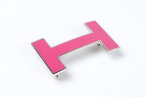 HERMÈS PINK QUIZZ H 32 MM PALLADIUM PLATED BELT BUCKLE