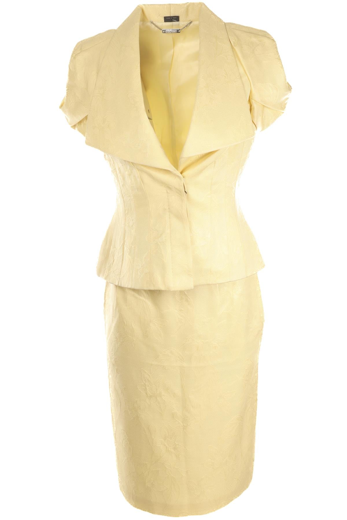 ALEXANDER MCQUEEN YELLOW 2006 SILK JACKET AND SKIRT SET IT 42 UK 10