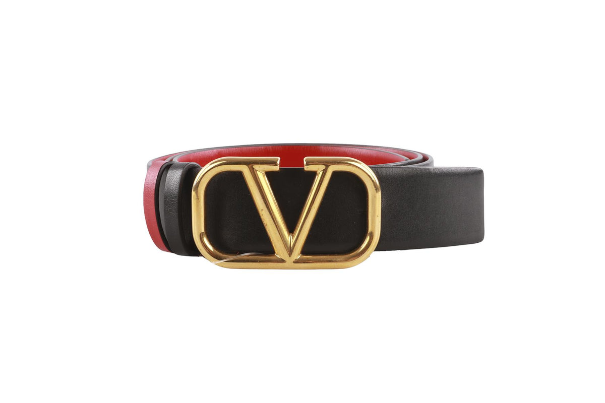 VALENTINO GARAVANI BLACK VLOGO LEATHER WAIST BELT