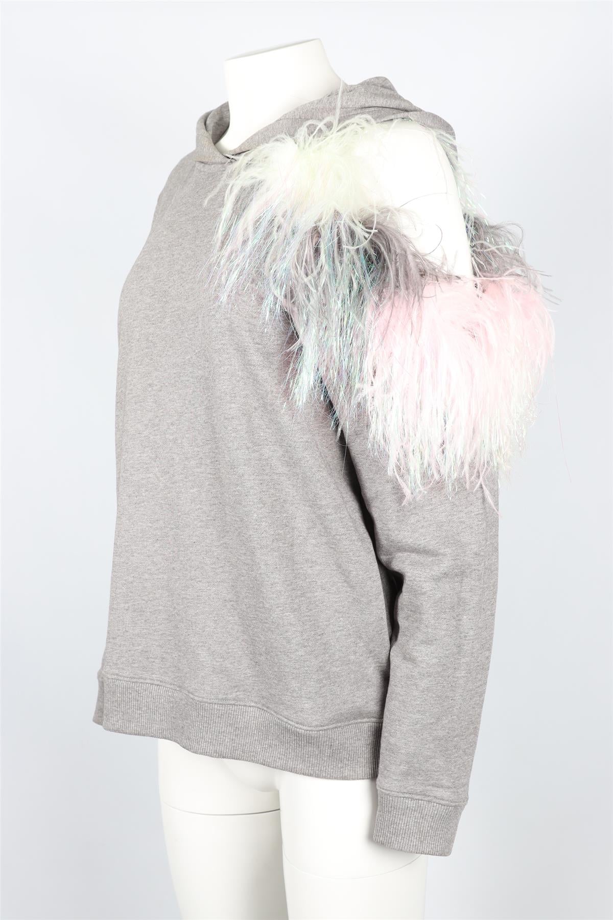 CHRISTOPHER KANE GREY FEATHER AND COTTON HOODIE SMALL