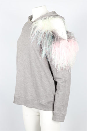 CHRISTOPHER KANE GREY FEATHER AND COTTON HOODIE SMALL