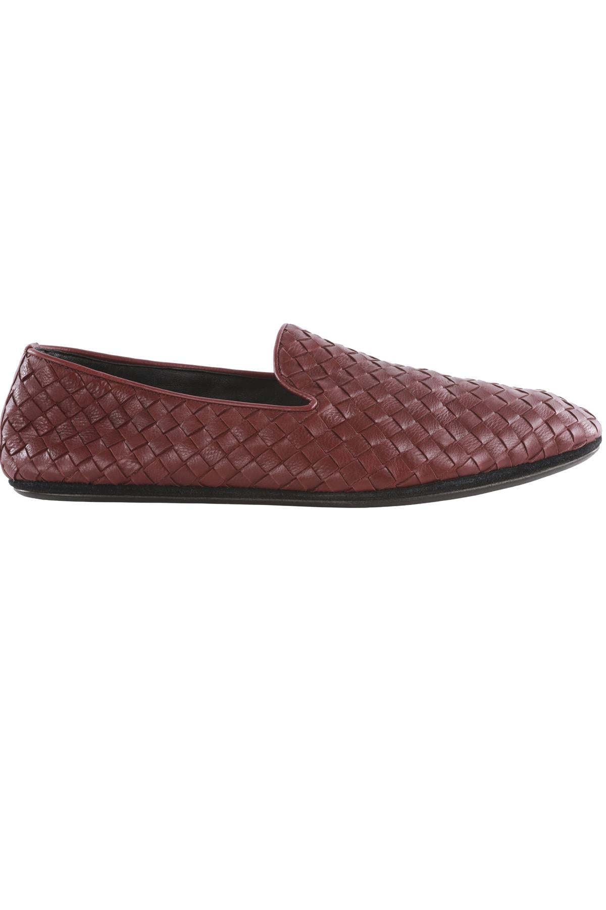 BOTTEGA VENETA BURGUNDY MEN'S INTRECCIATO LEATHER LOAFERS EU 42.5 UK 8.5 US 9.5