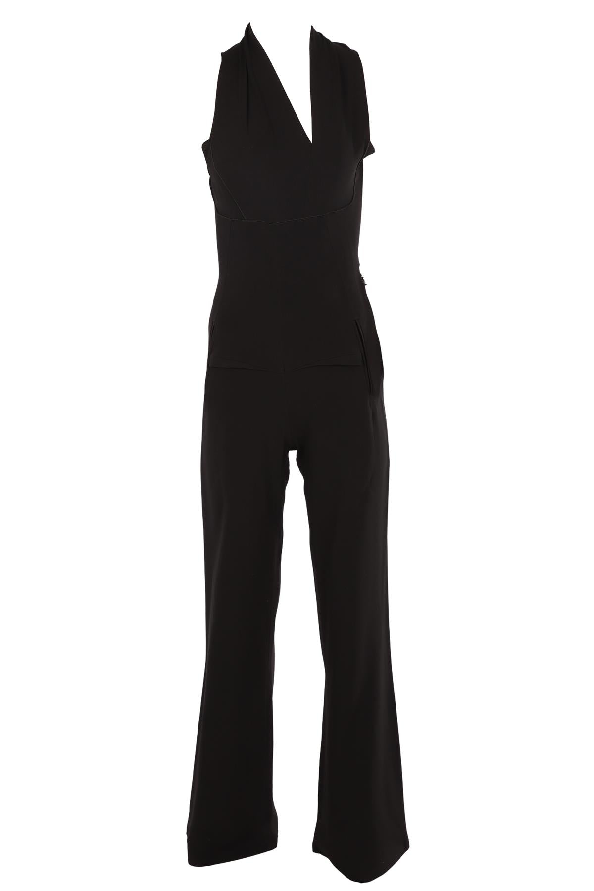 ROLAND MOURET BLACK CREPE JUMPSUIT UK 10