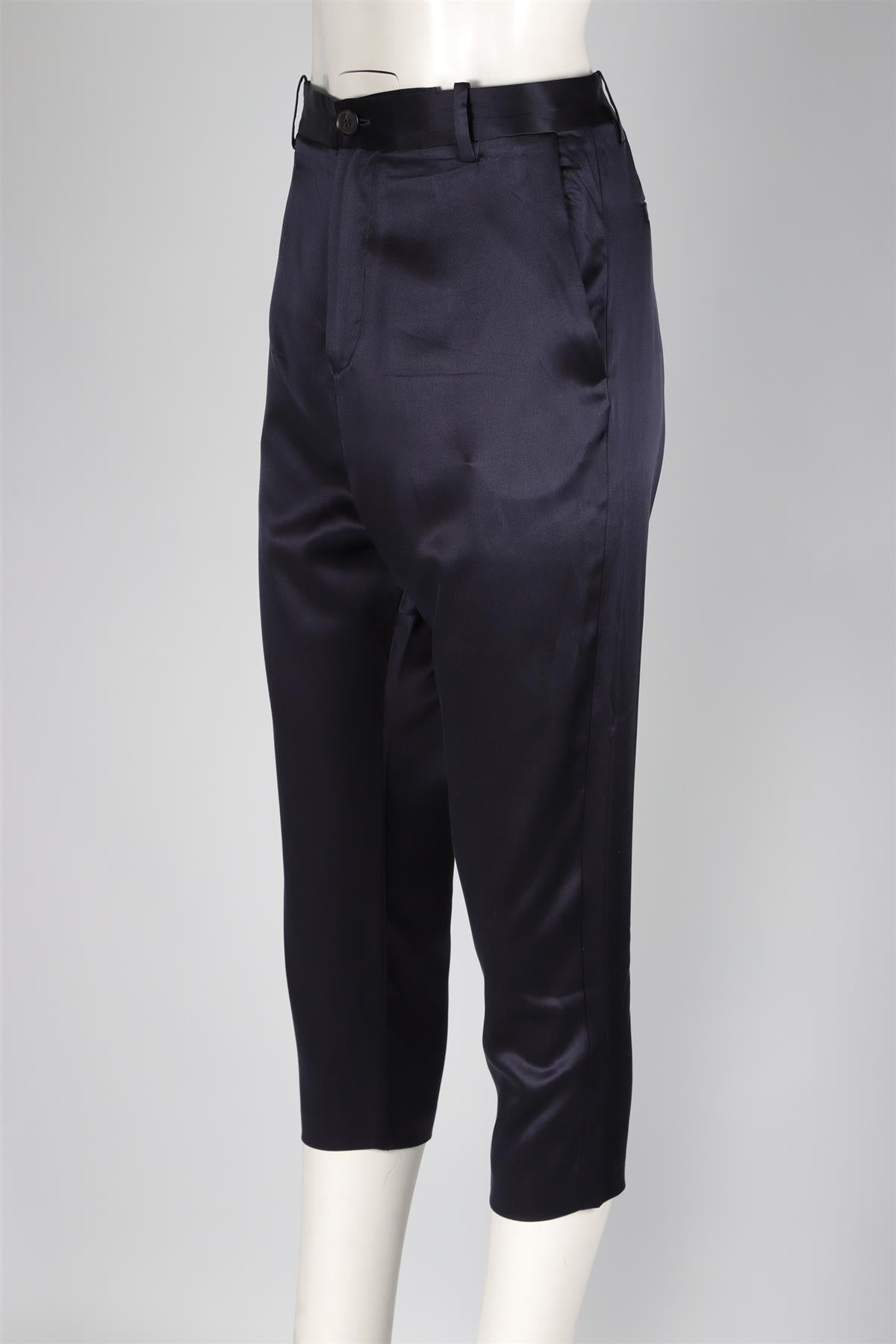 NILI LOTAN NAVY SILK TAPERED PANTS US 8 UK 12