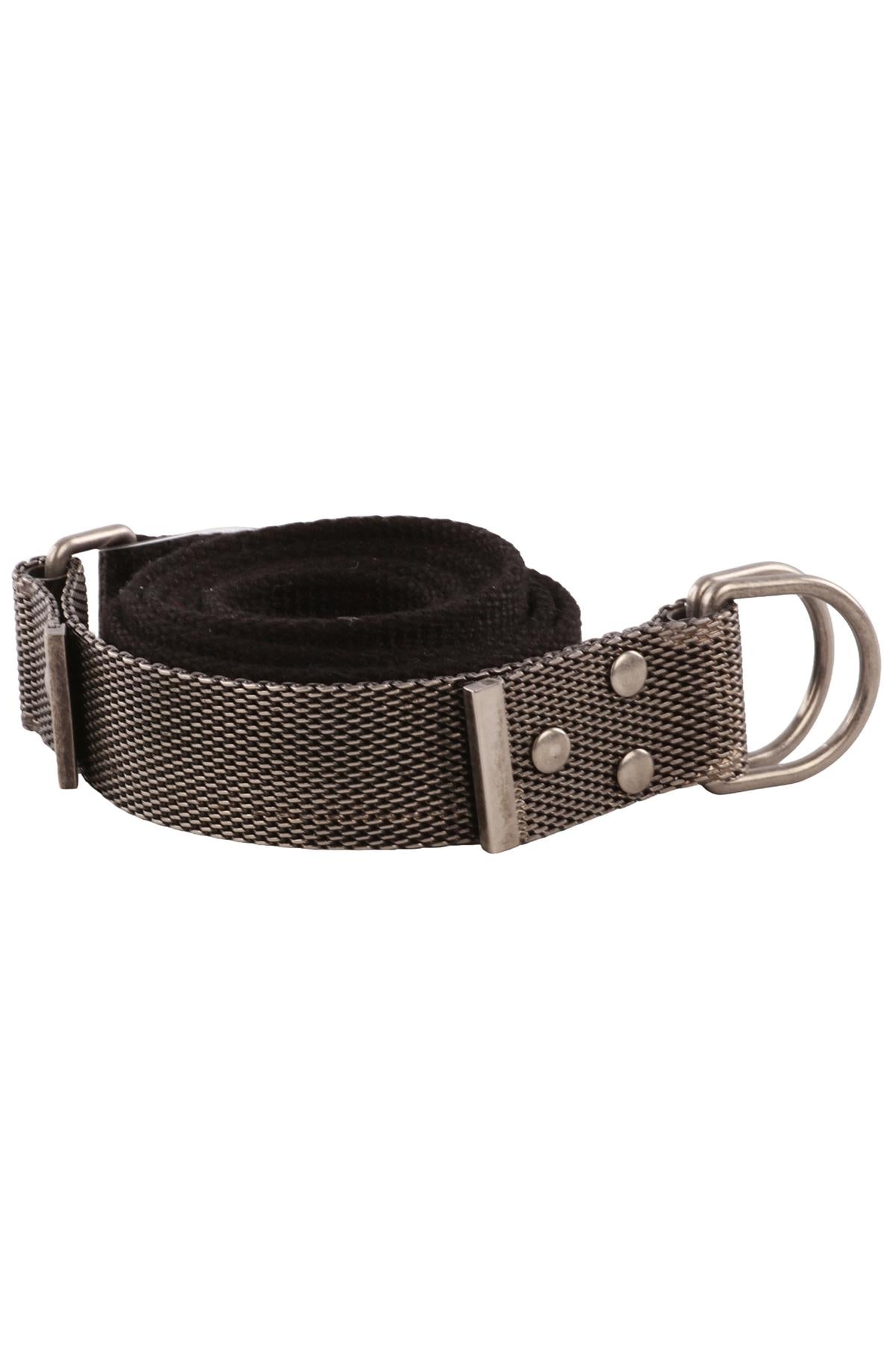SAINT LAURENT BLACK METAL AND CANVAS BELT